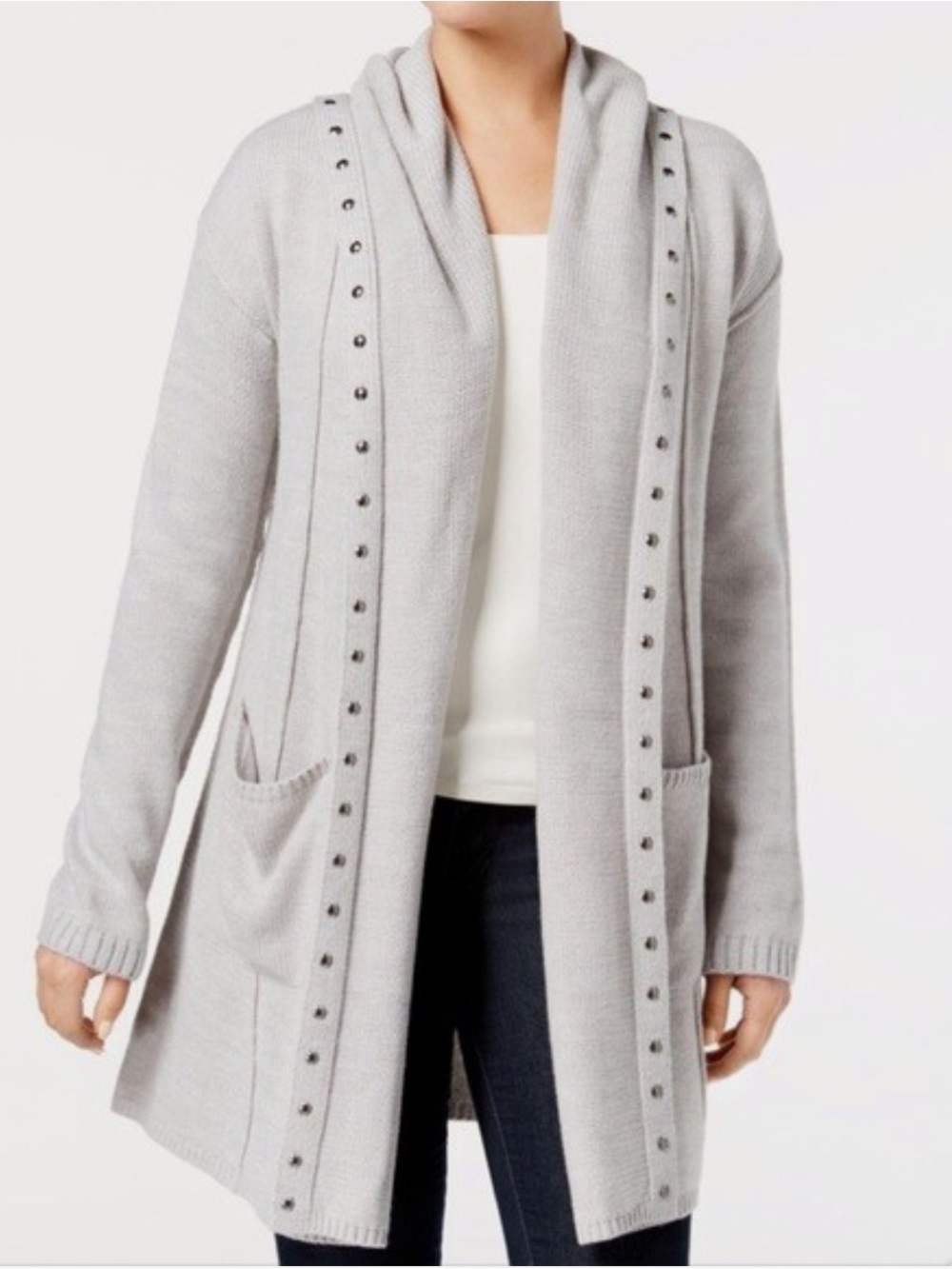 Style & Co. Ivory Stud-Trim Open-Front Cardigan